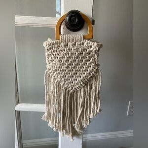 Vintage Handmade Boho Macrame Handbag Purse with Wooden Handles